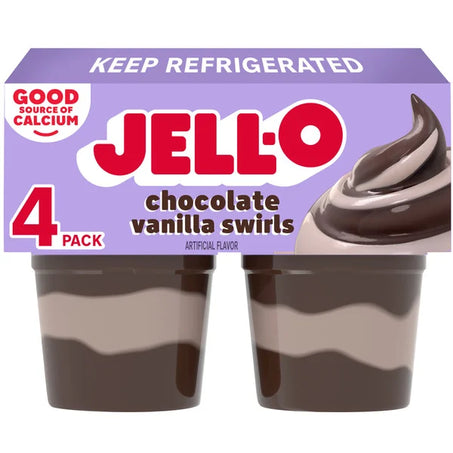 Jell-O Original Chocolate Vanilla Swirls Refrigerated Pudding Cup Snacks • 4 x 3.88 oz