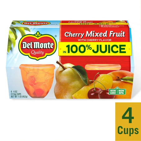 Del Monte Cherry Mixed Fruit in Cherry Flavored 100% Juice Plastic Fruit Cup Snacks