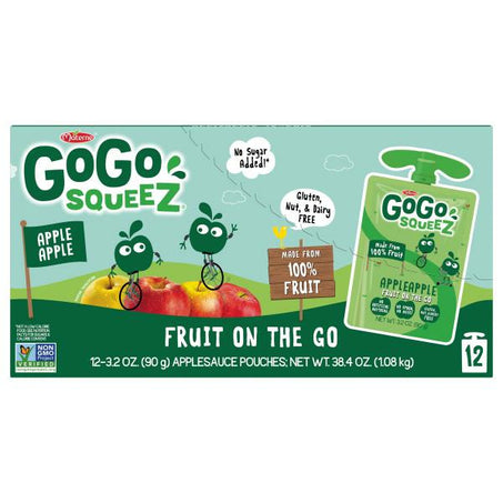 GoGo Squeez Apple Sauce, Apple Apple, 12 Pack