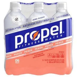 Propel Electrolyte Water Beverage, Zero Sugar, Peach, 6 x 16.9 fl oz