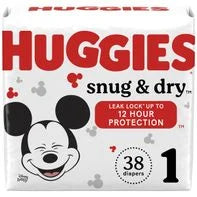 Huggies Snug & Dry Baby Diapers, Size 1 (8-14 lbs) 38 ct