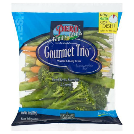 Pero Family Farms Gourmet Trio; French Beans, Broccoletti, and Carrots 8 oz