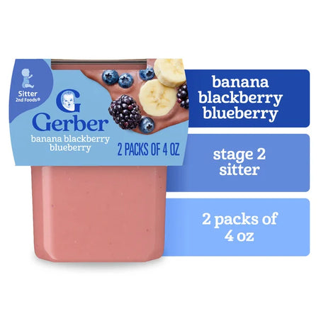Gerber Stage 2 Baby Food Banana Blackberry Blueberry Puree Tubs Baby Puree 4 oz • 2 x 4 oz