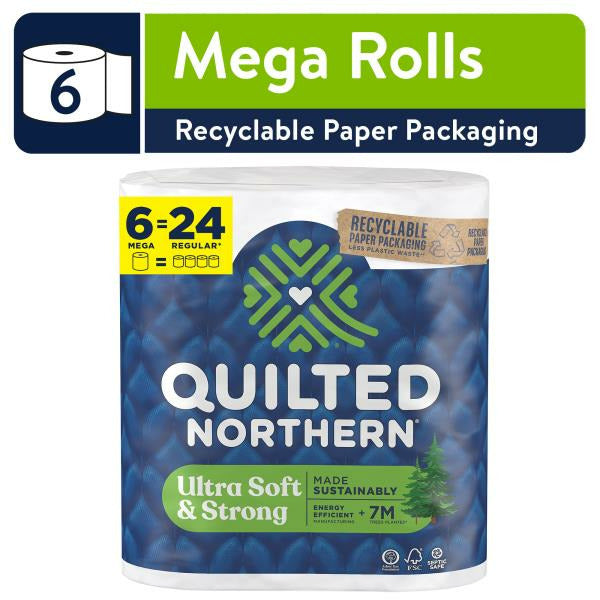 Quilted Northern Bathroom Tissue, Unscented, Mega Roll, 2-Ply 6 ct