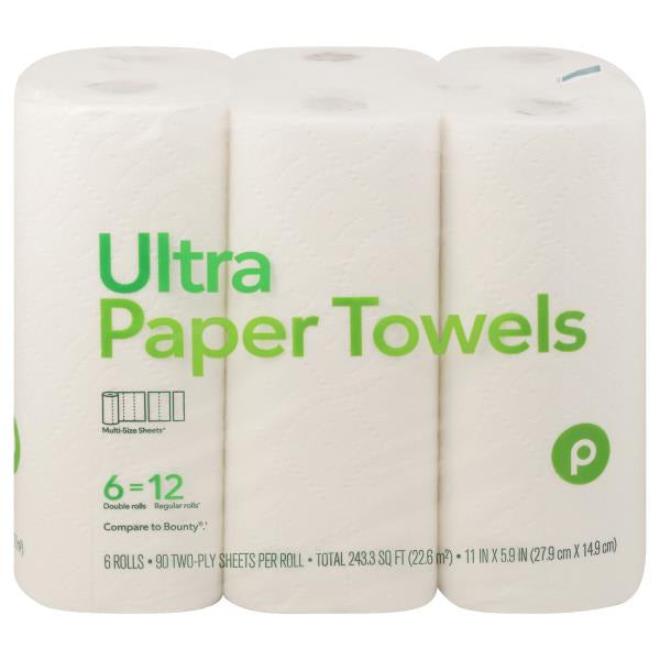 Publix Paper Towels, Ultra, Multi-Size Sheets, Double Roll, Two-Ply 6 ct