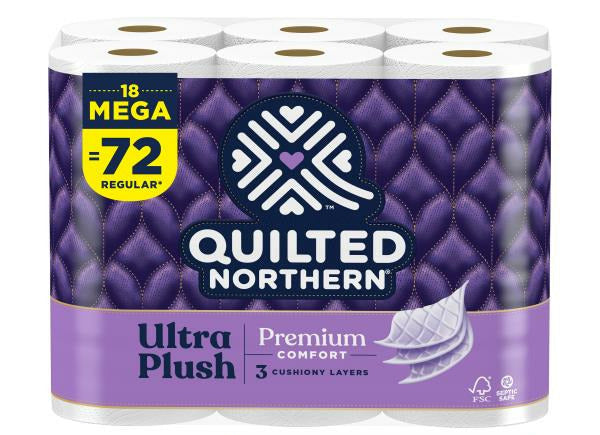 Quilted Northern Bathroom Tissue, Unscented, Mega Rolls, 3-Ply 18ct