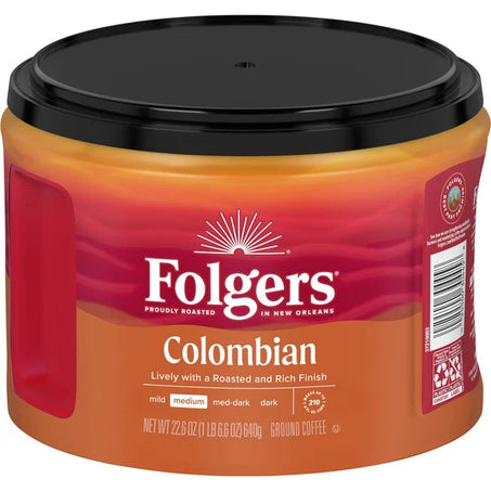 Folgers Colombian Ground Coffee, Medium Roast, 22.6 Oz. Canister