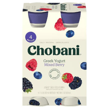 Chobani Yogurt Drink, Greek, Lowfat, Mixed Berry 4 Pack