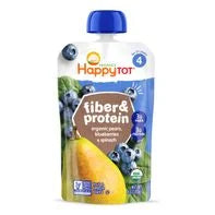 Happy Tot Happt Tot Organics Stage 4 Baby Food Pouches, Gluten Free, Vegan Snack, Fiber & Protein Fruit & Veggie Puree, Pears, Blueberries & Spinach