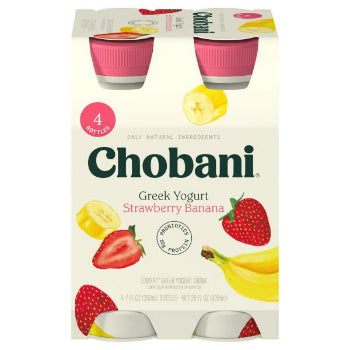 Chobani Yogurt Drink, Greek, Lowfat, Strawberry Banana 4 Pack