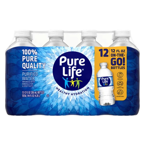 PURE LIFE Purified Water, 12 Pack 12 fl oz