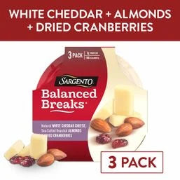 Sargento Balanced Breaks Natural White Cheddar, Sea-Salted Roasted Almonds & Dried Cranberries - 3pk/1.5oz