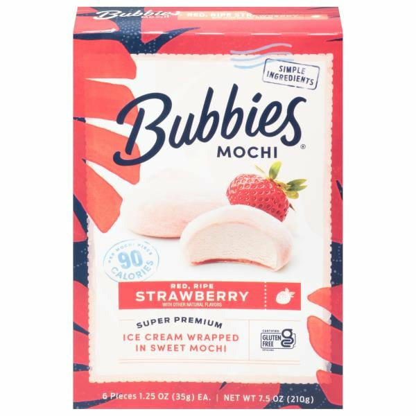 Bubbies Mochi, Red, Ripe Strawberry, Super Premium