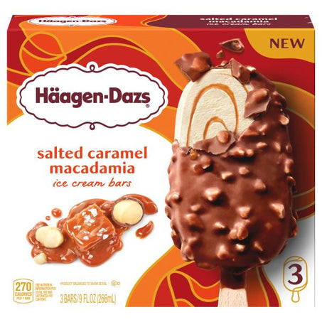 Haagen-Dazs Salted Caramel Macadamia Nut Ice Cream Snack Bars 3 x 9 fl oz