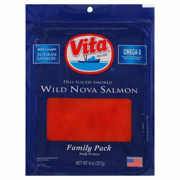 Vita Salmon, Wild Nova, Deli Sliced-Smoked, Family Pack 8 oz