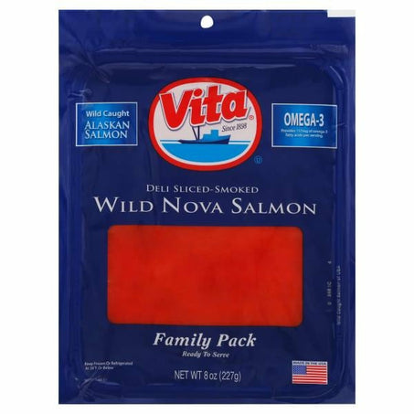 Vita Salmon, Wild Nova, Deli Sliced-Smoked, Family Pack 8 oz