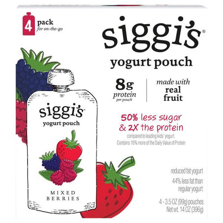 Siggi's Mixed Berries Reduced Fat Yogurt Pouches Pack 3.5 oz • 4 x 3.5 oz