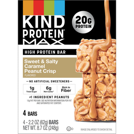 KIND Gluten Free, Protein MAX Sweet & Salty Caramel Peanut Protein Bars 4 Ct