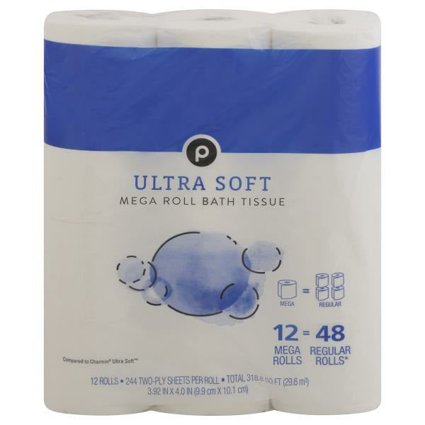 Publix Bath Tissue, Mega Roll, Two-Ply 12 ct