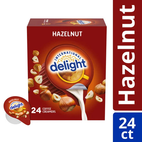 International Delight Coffee Creamer Singles, Hazelnut, Shelf Stable Flavored Creamer, 24 Ct, 0.44 FL OZ, Pre-Portioned Creamers 24 ct