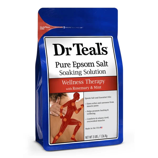 Dr Teal’s Pure Epsom Salt Soak, Wellness Therapy with Rosemary & Mint 3 lb