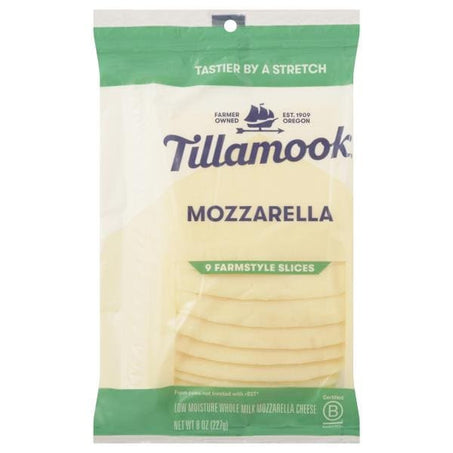 Tillamook Farmstyle Whole Milk Mozzarella Cheese Slices, 9oz 8 oz