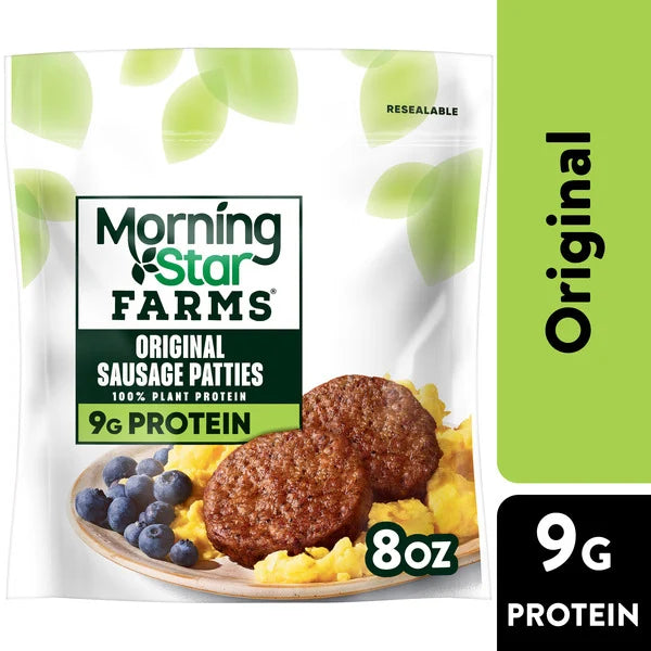 Morning Star Farms Veggie Breakfast Plant Based Sausage Patties Original, Vegan Meat, 8 oz, 6 Count