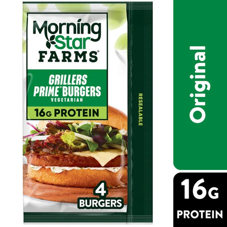 Morning Star Farms Veggie Burgers Grillers Prime, Vegetarian Meat, 10 oz, 4 Count