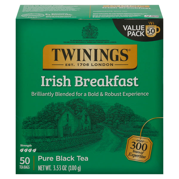 Twinings Black Tea, Irish Breakfast, Bags, Value Pack 50 ct
