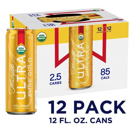 Michelob ULTRA Pure Gold Organic American Lager Beer 12 Pack, 12 Fl Oz Cans - Green Basket Marco Island