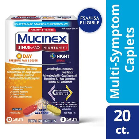Mucinex Max Strength Sinus - Max (Day) Pressure, Pain & Cough & Nightshift (Night) Sinus 20 each - Green Basket Marco Island