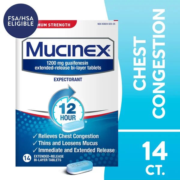 Mucinex Maximum Strength 12 Hour Extended Release Tablets, 1200 mg, Chest Congestion 14 ct - Green Basket Marco Island