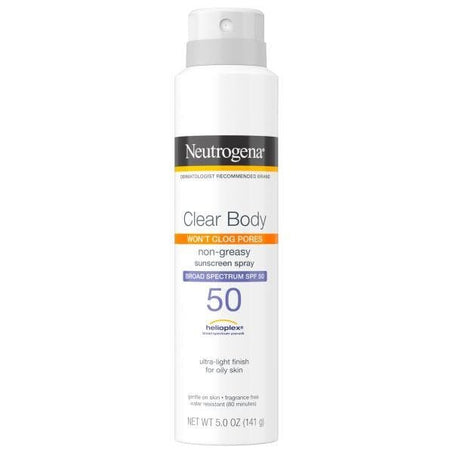 Neutrogena Clear Body SPF 50 Sunscreen Spray, Non - Comedogenic 5 oz - Green Basket Marco Island
