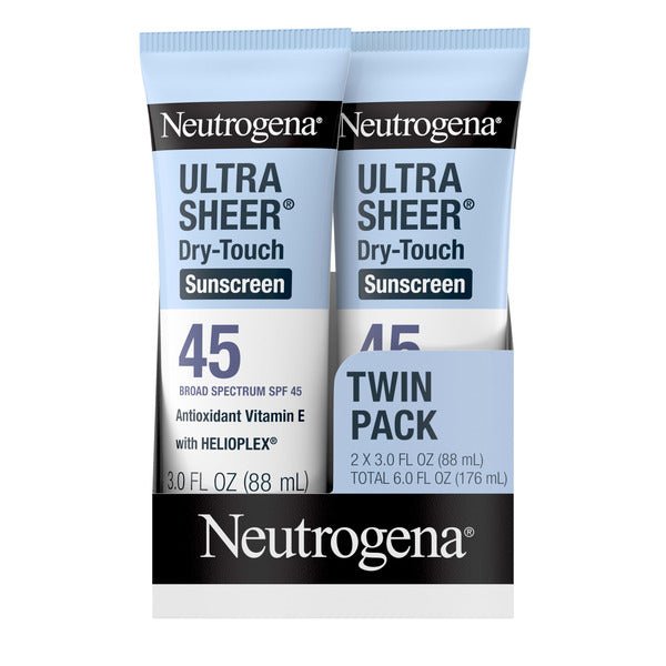 Neutrogena Ultra Sheer Dry - Touch Sunscreen For Face & Body, SPF 45 Broad Spectrum UVA/UVB Protection, Travel Size 2 pack - Green Basket Marco Island