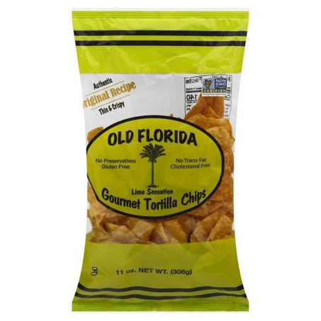 Old Florida Gourmet Tortilla Chips, Gourmet, Lime Sensation, Thin & Crispy 11 oz - Green Basket Marco Island