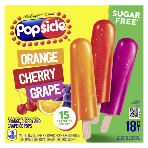 Popsicle Ice Pops Sugar Free Orange Cherry Grape 18ct - Green Basket Marco Island