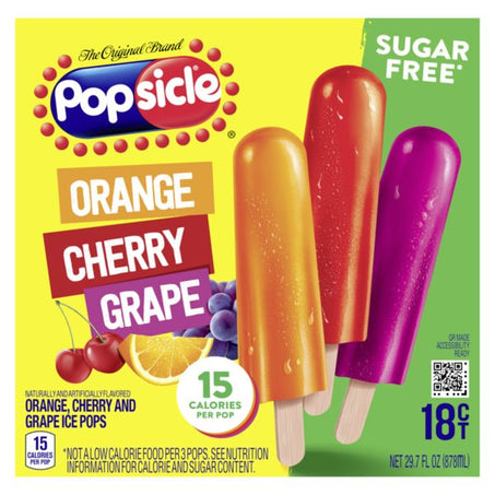 Popsicle Ice Pops Sugar Free Orange Cherry Grape 18ct - Green Basket Marco Island