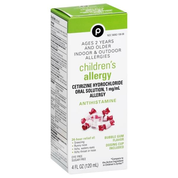 Publix Allergy, Children's, Bubble Gum - Flavored 4 oz - Green Basket Marco Island