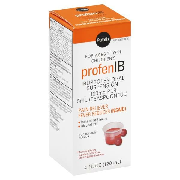Publix Profen IB, Children's, Oral Suspension, Bubble Gum Flavor 4 oz - Green Basket Marco Island