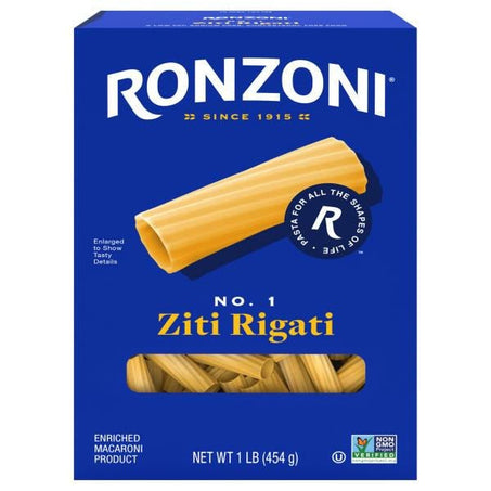 Ronzoni Ziti Rigati, 16 oz, Ridged Tubed Pasta, Non - GMO - Green Basket Marco Island