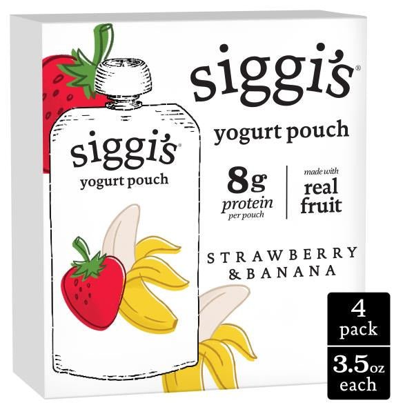 Siggi's Strawberry Banana Reduced Fat Yogurt Pouches Pack 3.5 oz • 4 x 3.5 oz - Green Basket Marco Island
