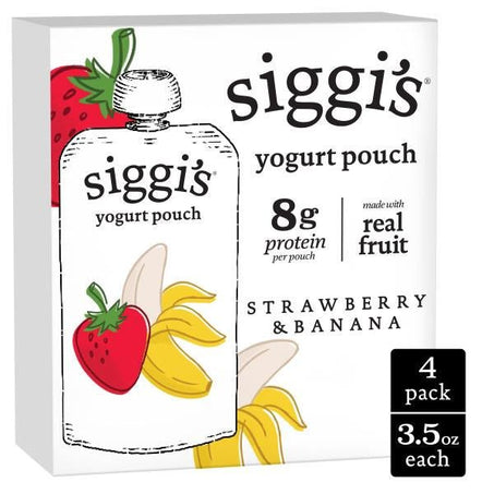 Siggi's Strawberry Banana Reduced Fat Yogurt Pouches Pack 3.5 oz • 4 x 3.5 oz - Green Basket Marco Island