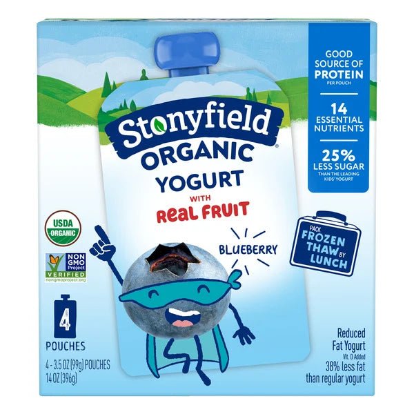 Stonyfield Organic Reduced Fat Yogurt Pouches Blueberry 3.5 oz • 4 x 3.5 oz - Green Basket Marco Island