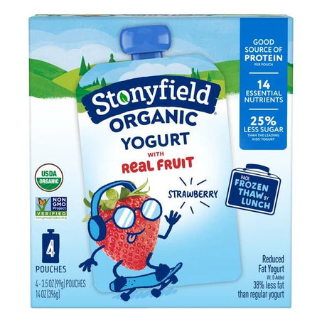 Stonyfield Organic Reduced Fat Yogurt Pouches Strawberry 3.5 oz • 4 x 3.5 oz - Green Basket Marco Island