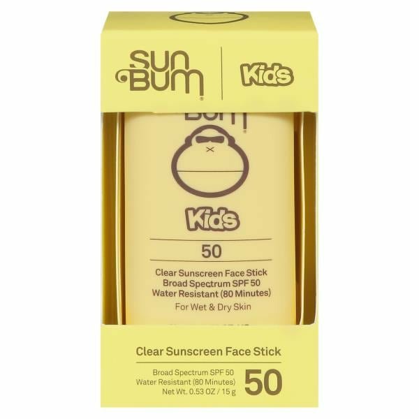 Sun Bum Sunscreen Face Stick, Clear, Broad Spectrum SPF 50, Kids 0.53 oz - Green Basket Marco Island