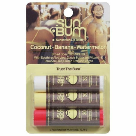Sun Bum Sunscreen Lip Balm, Broad Spectrum SPF 30, 3 Pack - Green Basket Marco Island