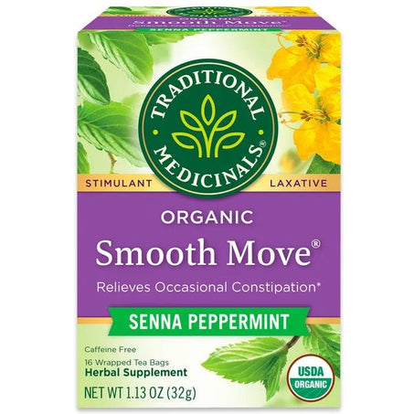 Traditional Medicinals Organic Smooth Move Peppermint, Caffeine Free Laxative Tea 16 ct - Green Basket Marco Island