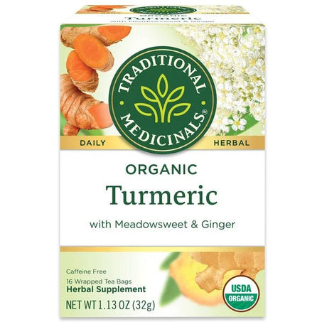 Traditional Medicinals Organic Turmeric with Meadowsweet & Ginger, Caffeine Free Herbal Tea 16 ct - Green Basket Marco Island