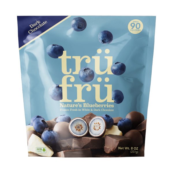 Tru Fru Nature's Blueberries Hyper - Chilled in White & Dark Chocolate 8 oz - Green Basket Marco Island