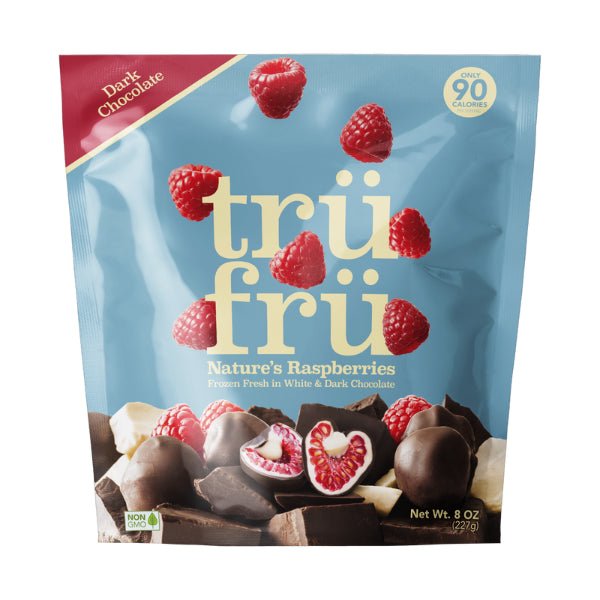 Tru Fru Nature's Raspberries Hyper - Chilled in White & Dark Chocolate 8 oz - Green Basket Marco Island